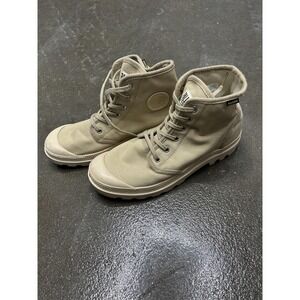 Palladium Combat Boots Mens Size 8.5 Beige Pampa Hi Canvas Lace Up Ankle